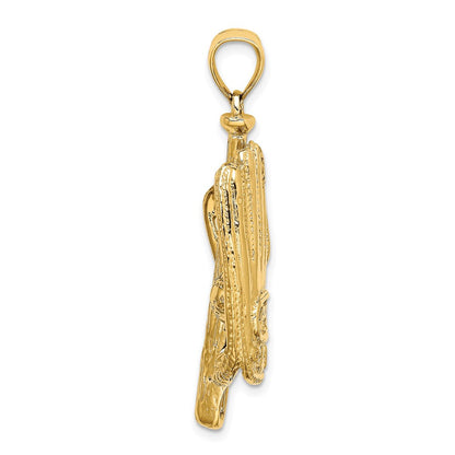14k Gelbgold 3-D-Charm „Baseballhandschuh, Schläger und Ball“