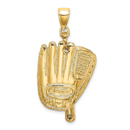 14k Gelbgold 3-D-Charm „Baseballhandschuh, Schläger und Ball“