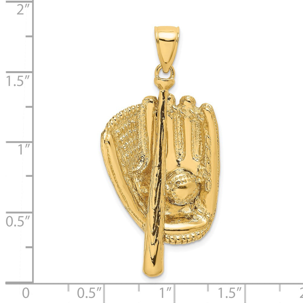 14k Gelbgold 3-D-Charm „Baseballhandschuh, Schläger und Ball“