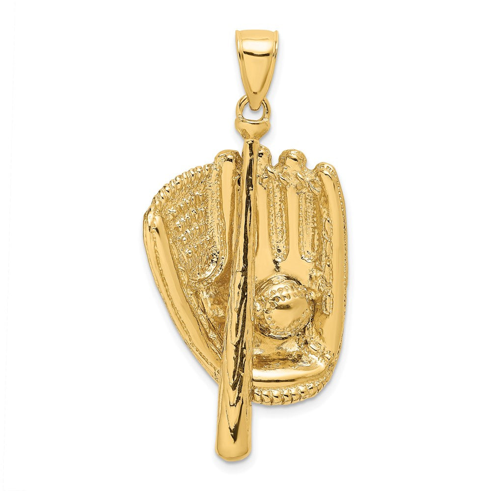 14k Gelbgold 3-D-Charm „Baseballhandschuh, Schläger und Ball“