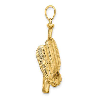 14K Gelbgold Baseball-Handschuh, -Schläger und -Ball Charm 3-D