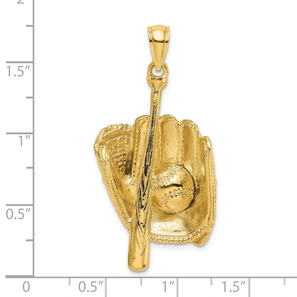 14K Gelbgold Baseball-Handschuh, -Schläger und -Ball Charm 3-D
