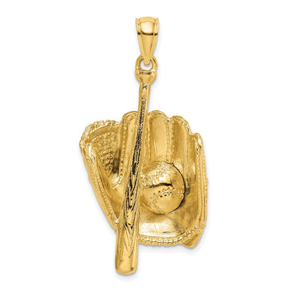 14K Gelbgold Baseball-Handschuh, -Schläger und -Ball Charm 3-D
