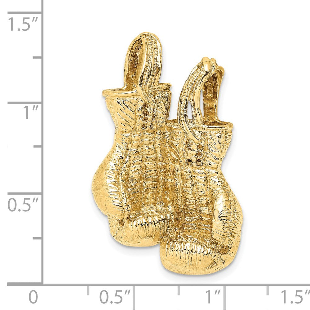 14K Gelbgold 3-d Strukturiert Doppelt Boxing Gloves Anhänger