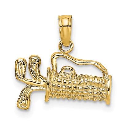 14K Gelbgold 2-d Strukturiert und Graviert Golf Bag Charm