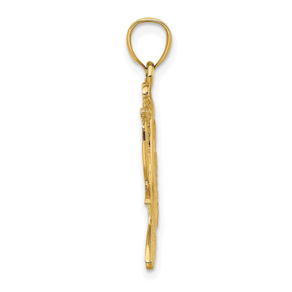 14K Gelbgold Charm "Surfer und Welle", poliert und strukturiert