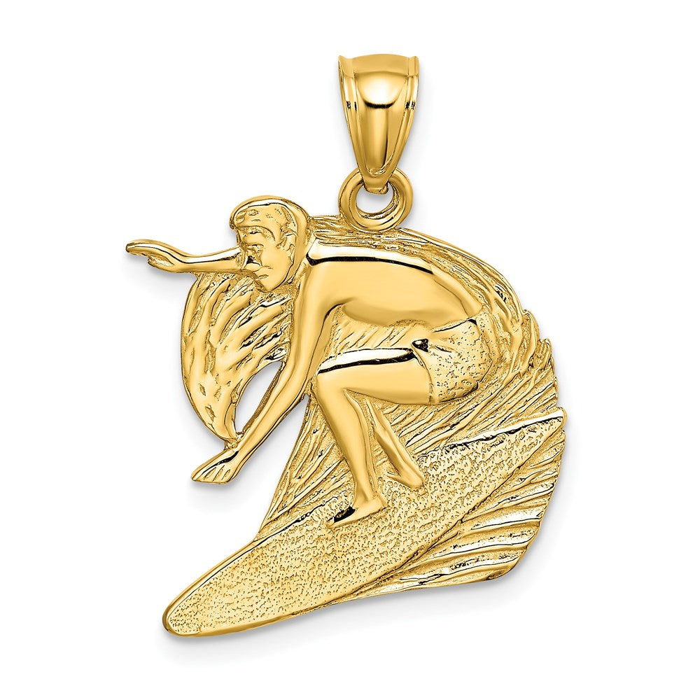 14K Gelbgold Charm "Surfer und Welle", poliert und strukturiert