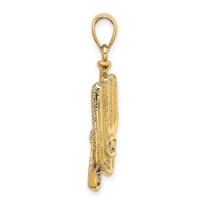 14 Karat Gelbgold 3-D-Charm „Baseballhandschuh, Schläger und Ball“