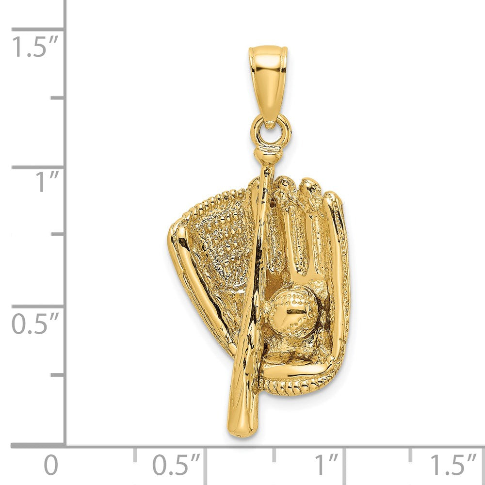 14 Karat Gelbgold 3-D-Charm „Baseballhandschuh, Schläger und Ball“
