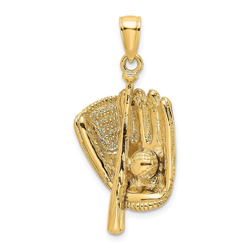 14 Karat Gelbgold 3-D-Charm „Baseballhandschuh, Schläger und Ball“
