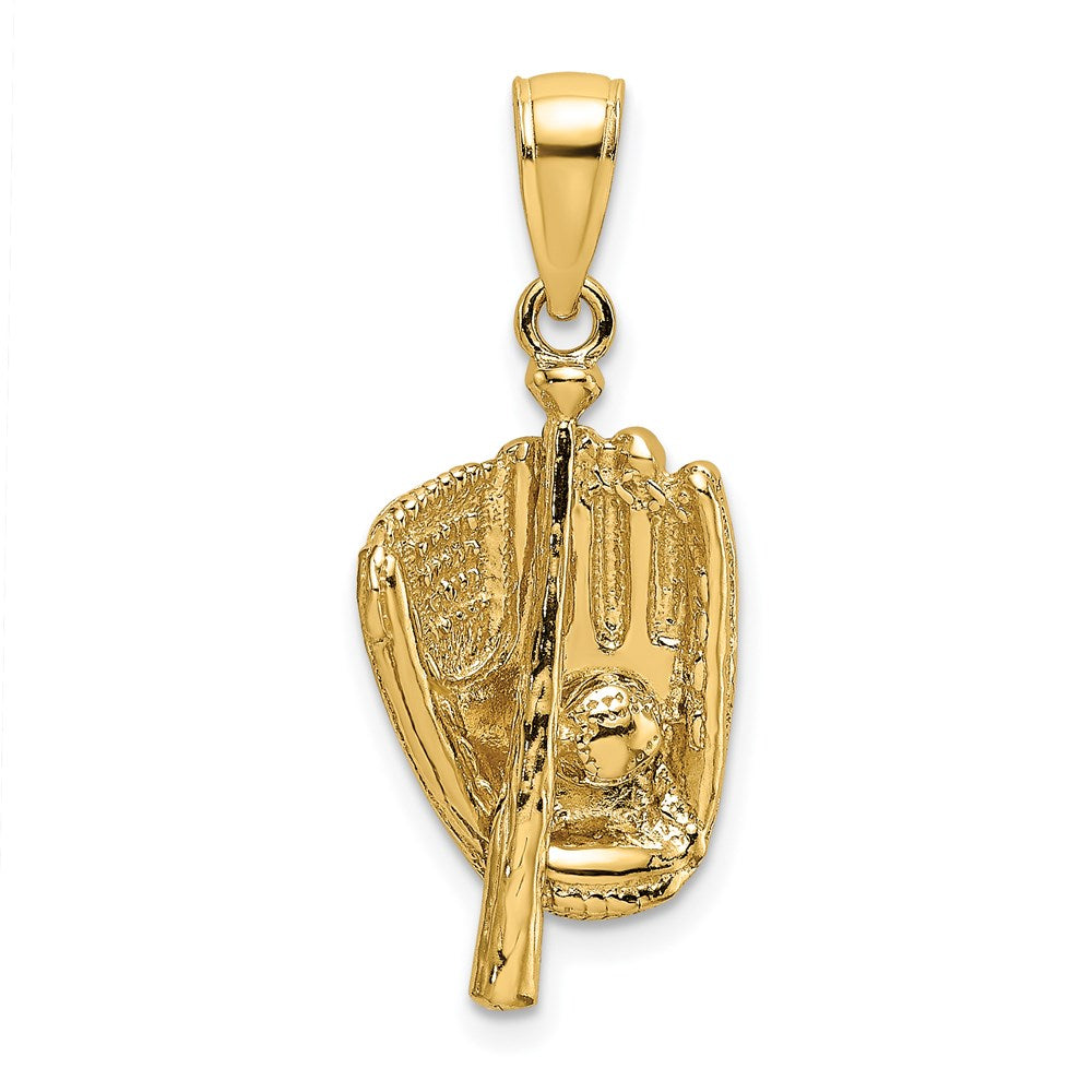 14K Gelbgold 3-D-Charm „Baseballhandschuh, Schläger und Ball“, poliert
