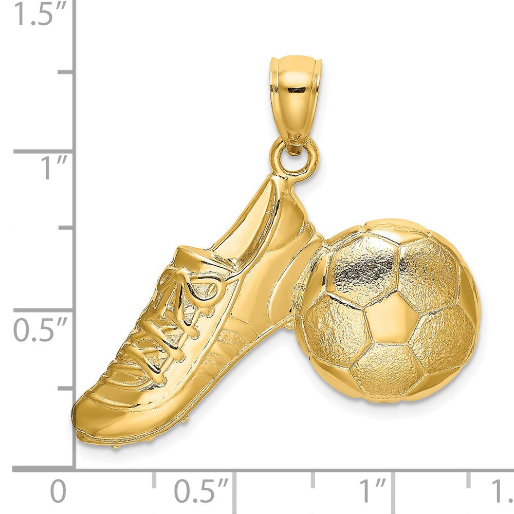 14K Gelbgold 2-D Polierter Fußball-und-Schuh-Charm