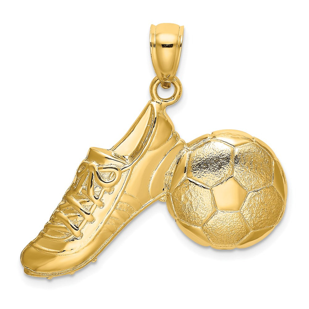 14K Gelbgold 2-D Polierter Fußball-und-Schuh-Charm