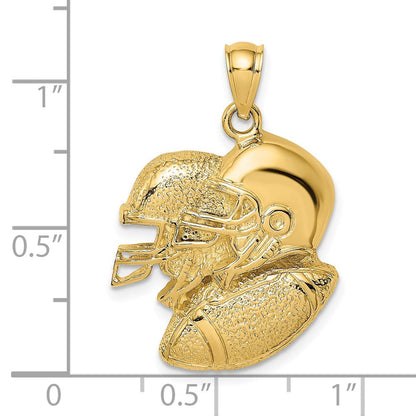 14K Gelbgold 2-D Doppel-Football-Helme und Ball Charm
