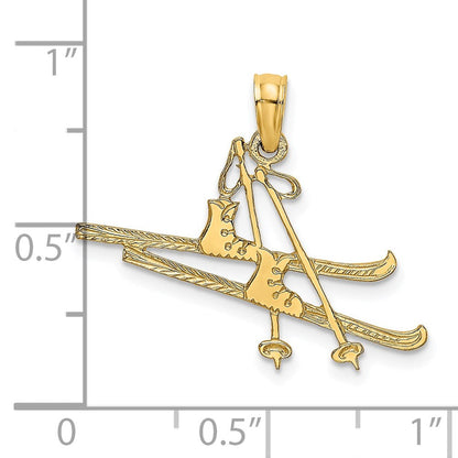 14K Gelbgold Poliert Snow Skis, Boot & Pole Charm