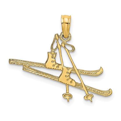 14K Gelbgold Poliert Snow Skis, Boot & Pole Charm
