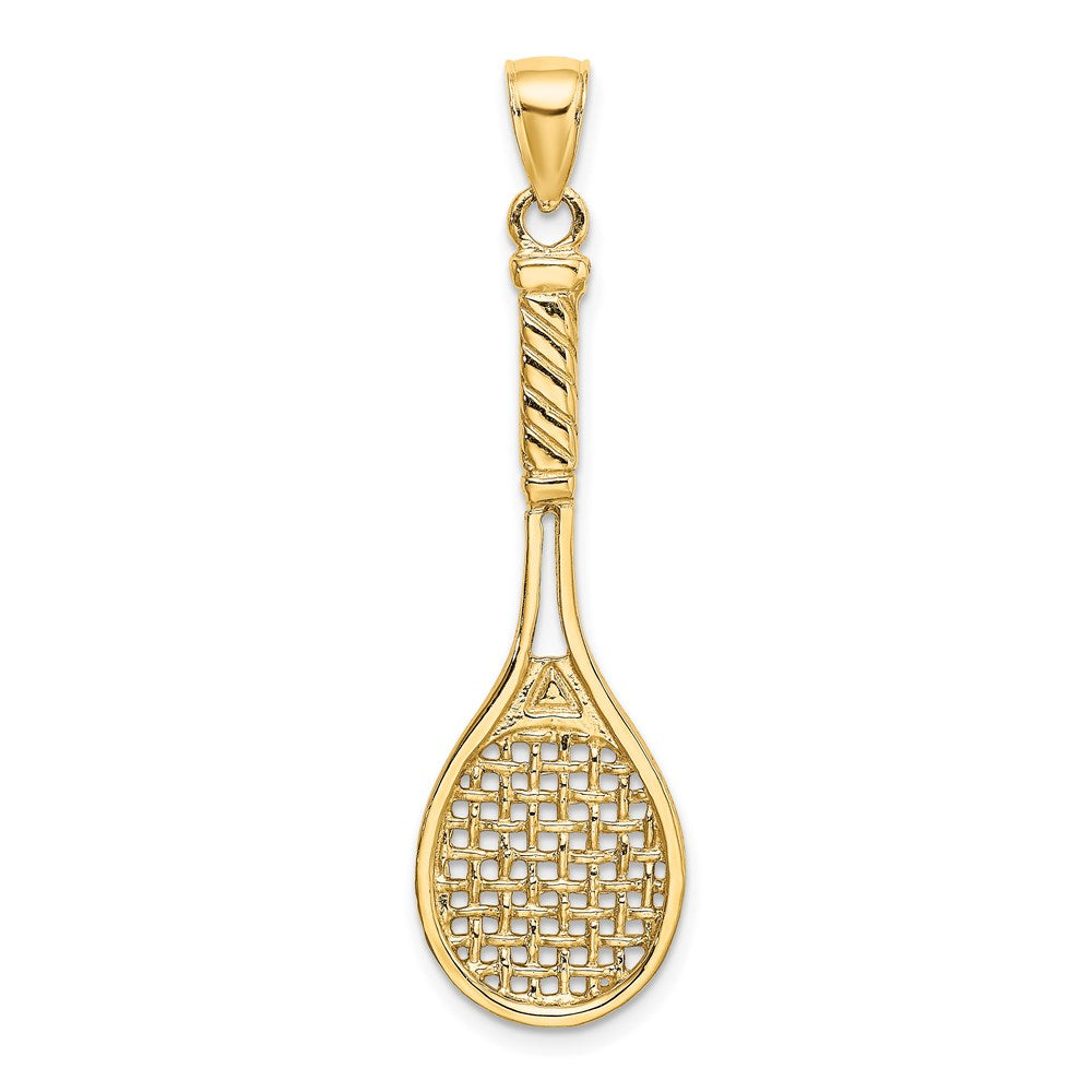 14K Gelbgold 3D-polierter Tennisschläger-Charm