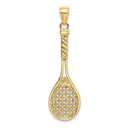 14K Gelbgold 3D-polierter Tennisschläger-Charm
