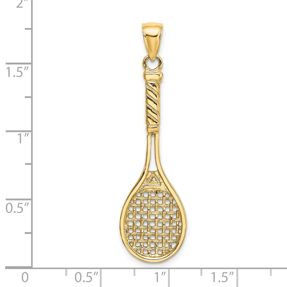 14K Gelbgold 3D-polierter Tennisschläger-Charm