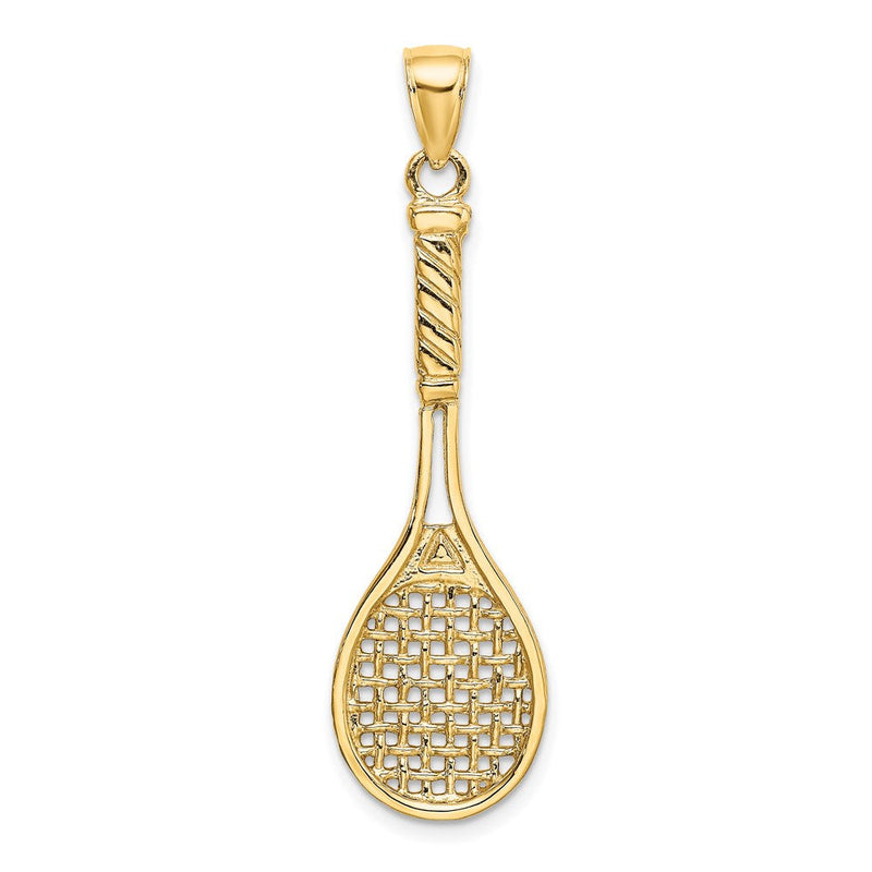 14K Gelbgold 3D-polierter Tennisschläger-Charm