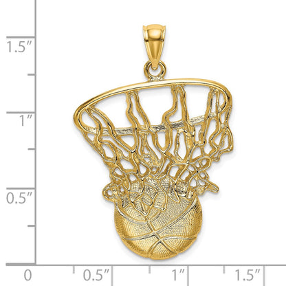14K Gelbgold Basketball- und Netz-Charm mit Schwung-Design