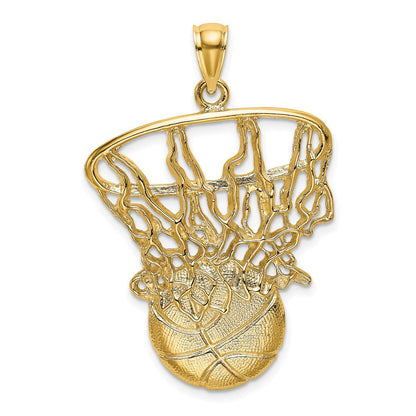 14K Gelbgold Basketball- und Netz-Charm mit Schwung-Design