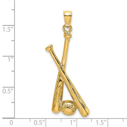 14K Gelbgold Baseball-Schläger und Ball Charm, 2-D