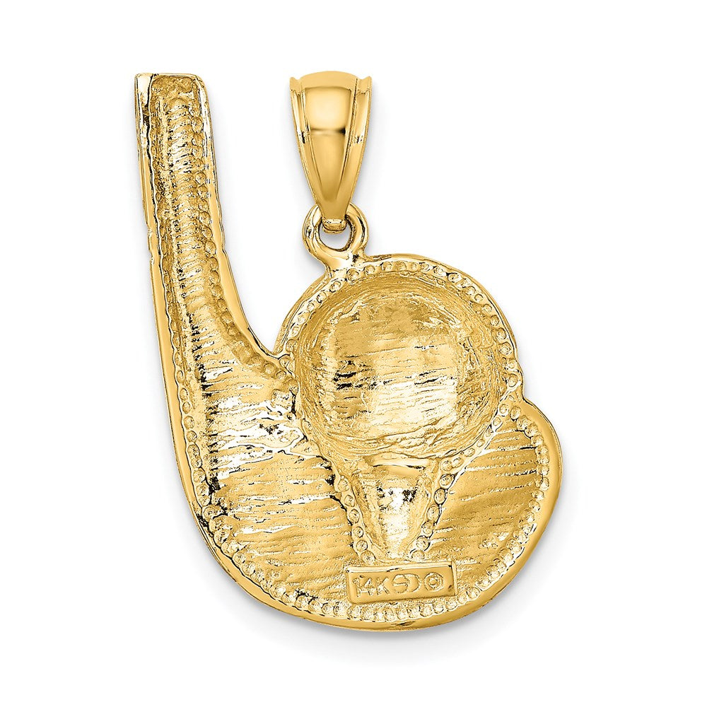 14K Gelbgold Golfschläger-und-Ball-auf-Tee-Charm, 2-D
