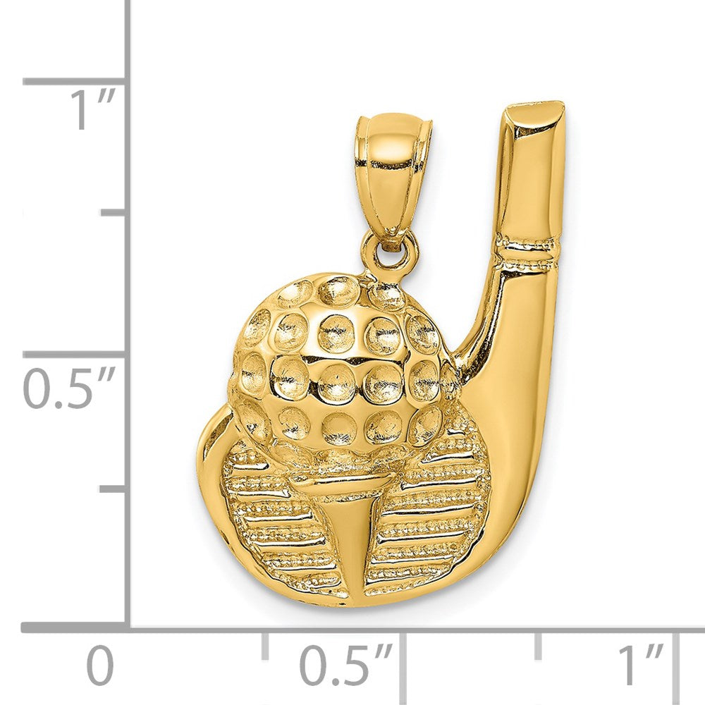 14K Gelbgold Golfschläger-und-Ball-auf-Tee-Charm, 2-D