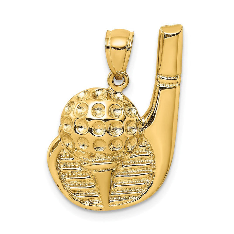 14K Gelbgold Golfschläger-und-Ball-auf-Tee-Charm, 2-D