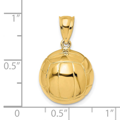 14K Gelbgold Polierter 3-D-Volleyball-Charm