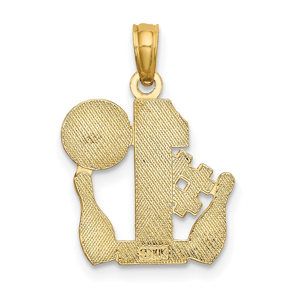 14K Gelbgold #1 Bowling Kugel und Zwei Pins Charm