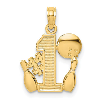 14K Gelbgold #1 Bowling Kugel und Zwei Pins Charm