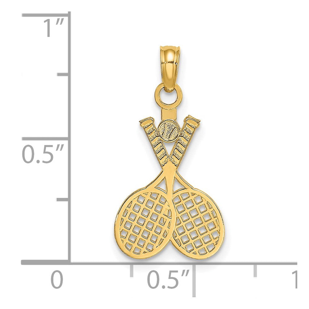 14K Gelbgold Doppelt Tennis Racket mit Kugel Charm