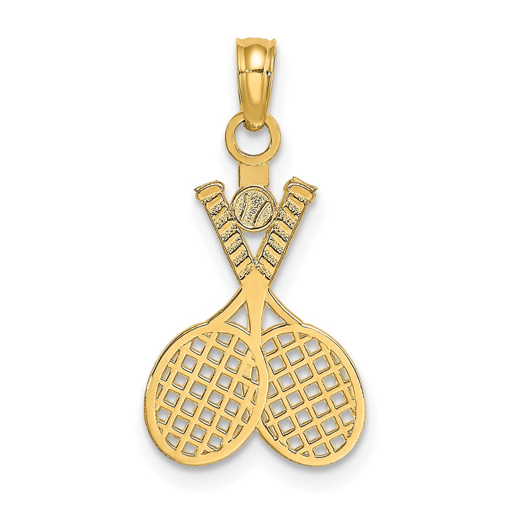 14K Gelbgold Doppelt Tennis Racket mit Kugel Charm