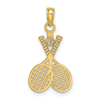 14K Gelbgold Doppelt Tennis Racket mit Kugel Charm
