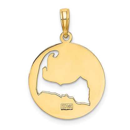 14K Gelbgold Polierter Cape-Cod-Karte-Ausschnitt-Charm