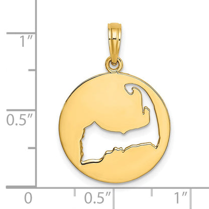 14K Gelbgold Polierter Cape-Cod-Karte-Ausschnitt-Charm