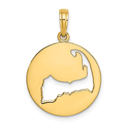 14K Gelbgold Polierter Cape-Cod-Karte-Ausschnitt-Charm