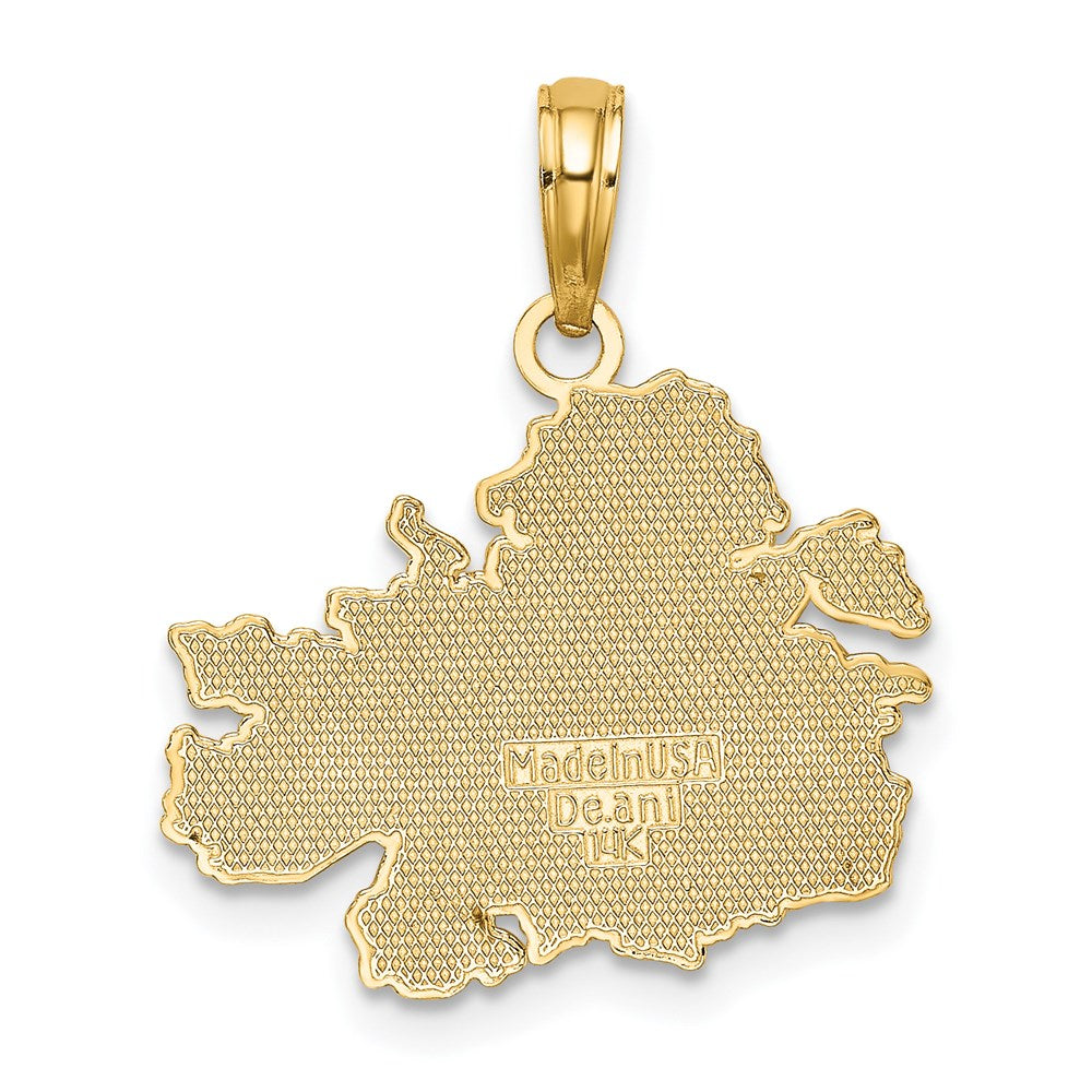 14K Gelbgold Charm „ANTIGUA“-Landkarte mit strukturierten und erhabenen Buchstaben