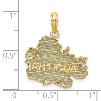14K Gelbgold Charm „ANTIGUA“-Landkarte mit strukturierten und erhabenen Buchstaben