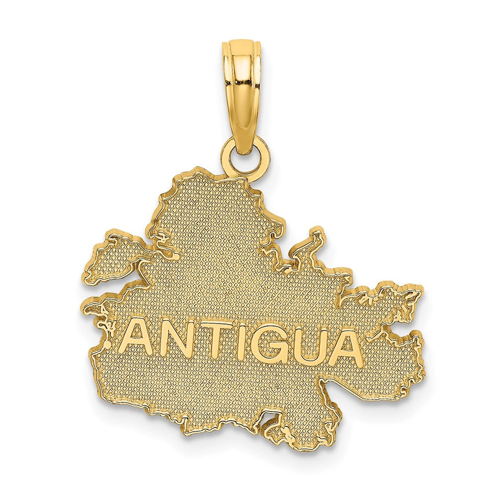 14K Gelbgold Charm „ANTIGUA“-Landkarte mit strukturierten und erhabenen Buchstaben