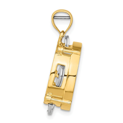 14K Bicolor-Gold 3-D beweglicher Tamburin-Charm mit Perlmutt
