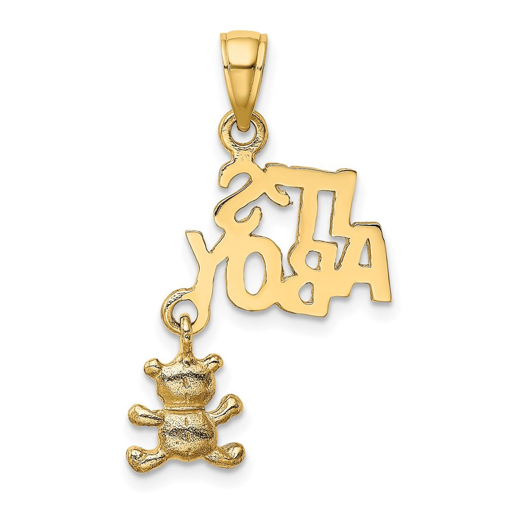 14 Karat Gelbgold beweglicher „ITS A BOY“-Charm mit Teddybär
