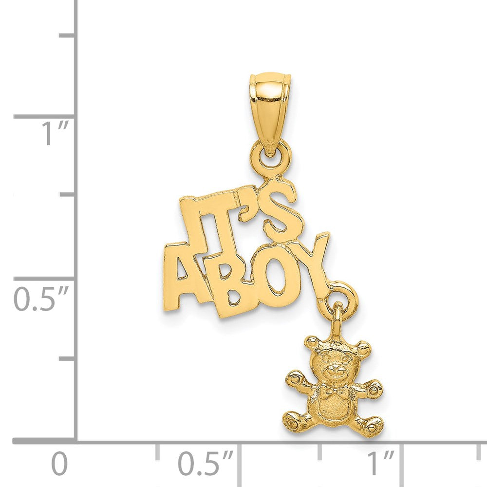 14 Karat Gelbgold beweglicher „ITS A BOY“-Charm mit Teddybär