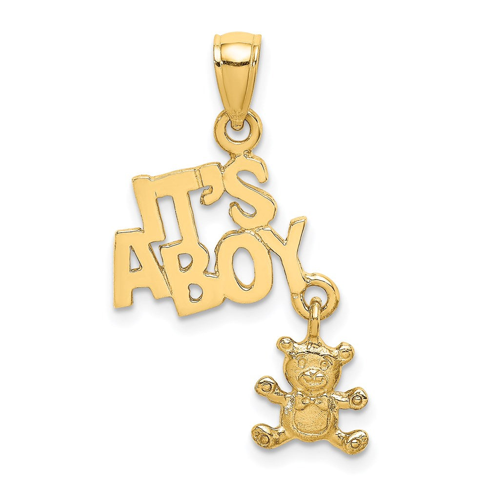 14 Karat Gelbgold beweglicher „ITS A BOY“-Charm mit Teddybär