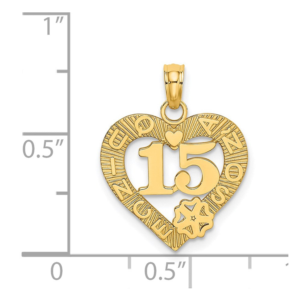 14K Gelbgold Quince Anos 15 in Herz Charm