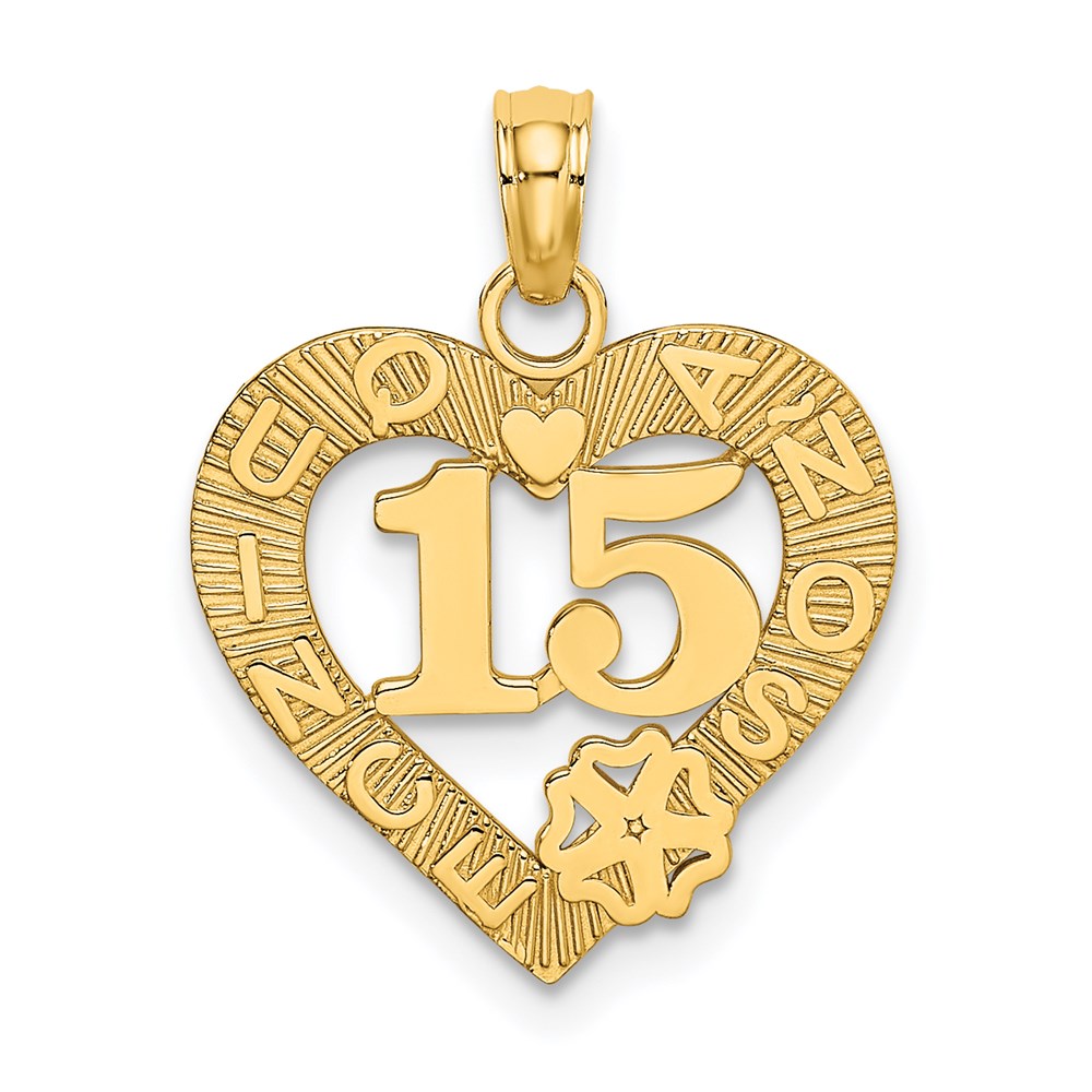 14K Gelbgold Quince Anos 15 in Herz Charm