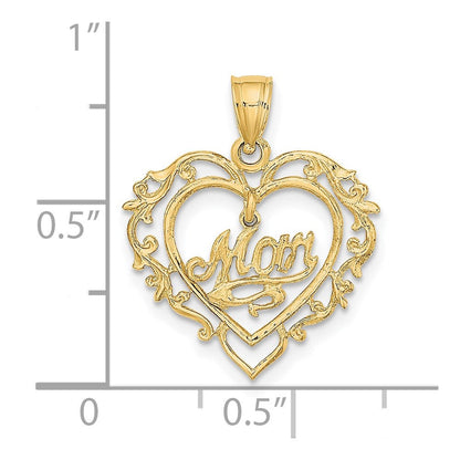 14K Gelbgold Poliert Mama Hängend in Fantasie Herz Anhänger