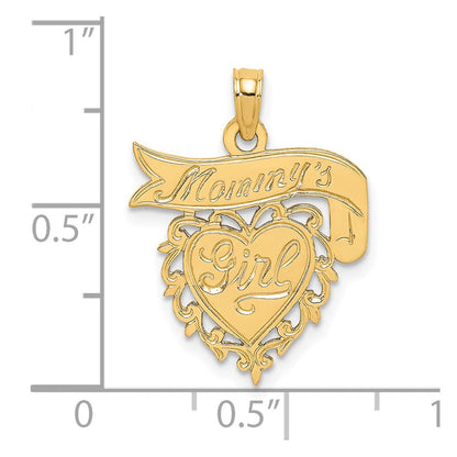 14K Gelbgold Mommy Mädchen in Herz mit Banner Charm